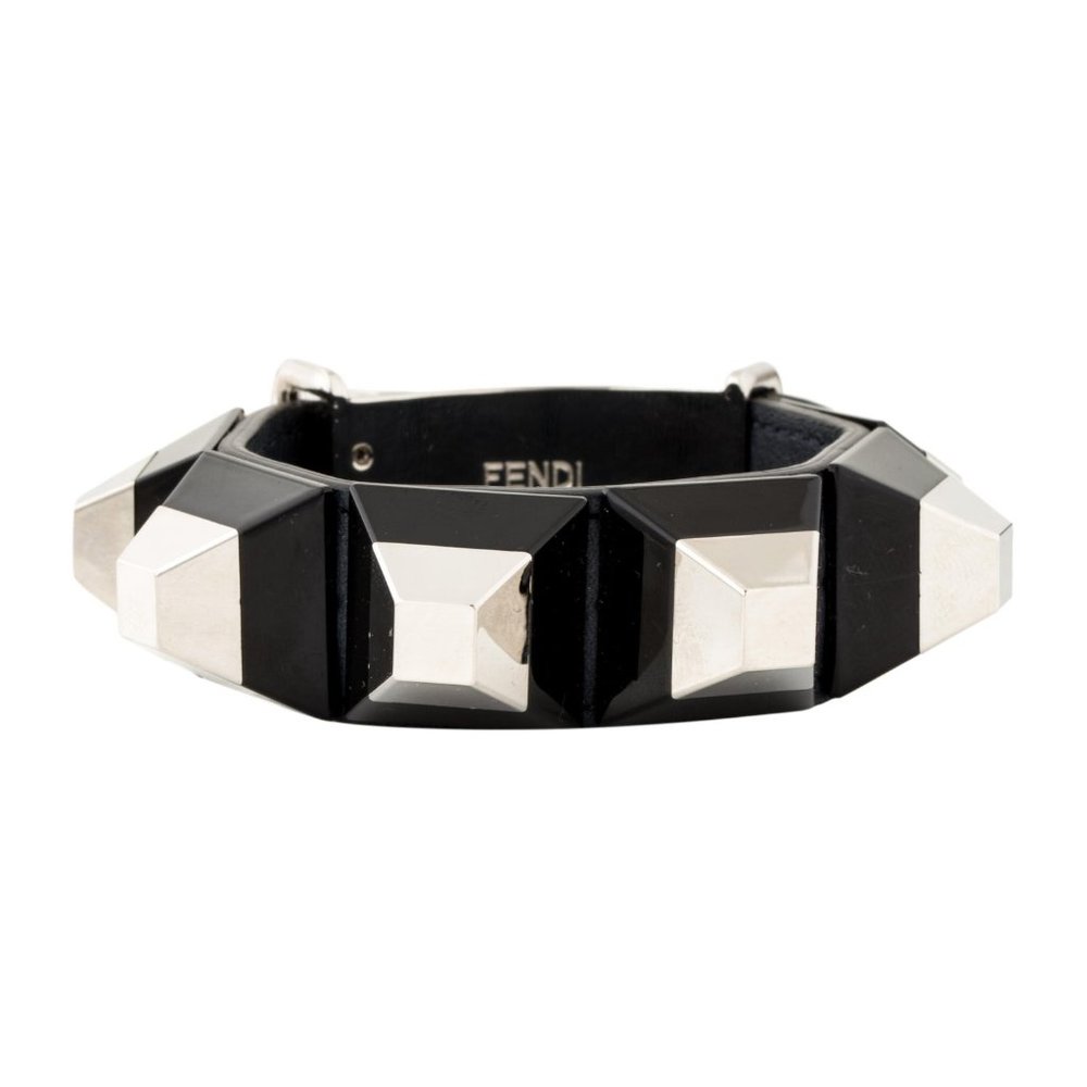 FENDI STUDDED LEATHER CUFF BRACELET